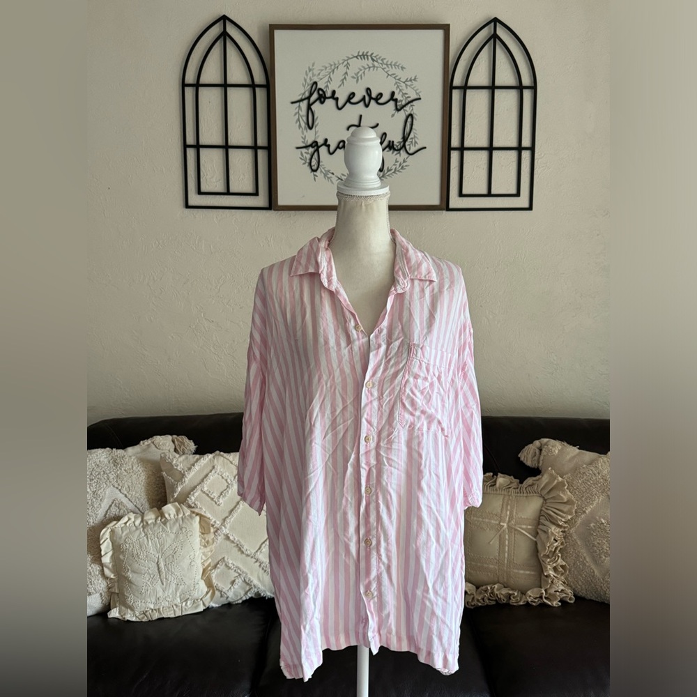 Kenny Flowers Island Classics Pink & White Pinstriped Button Down Shirt Size 3XL
